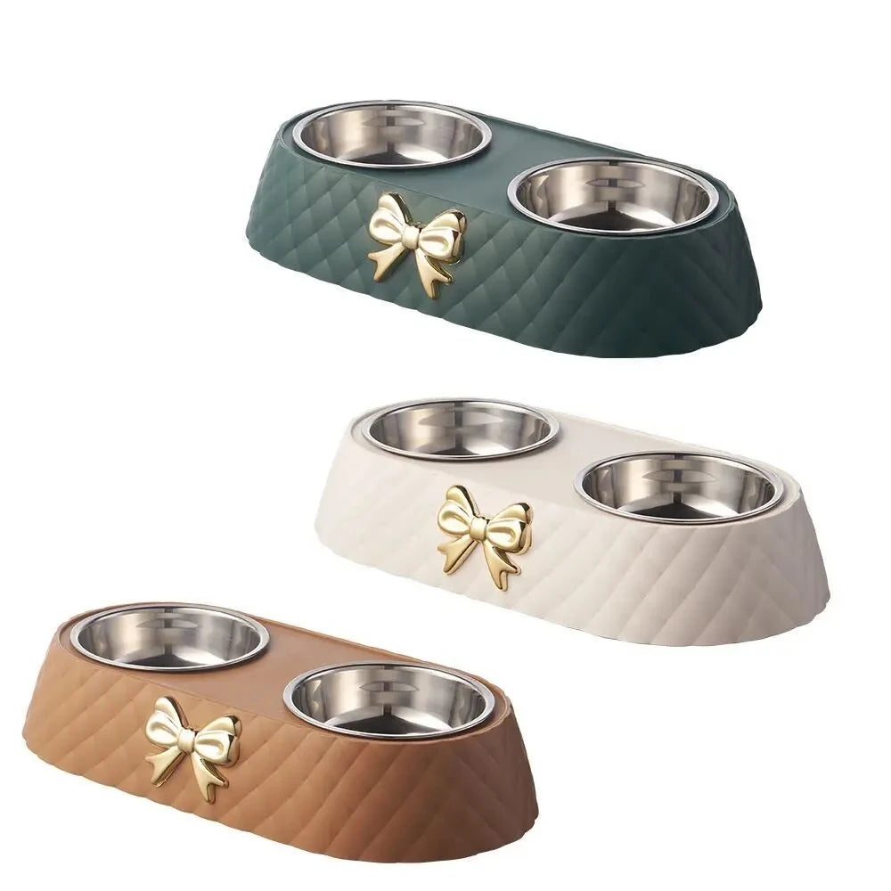 Bow-tie Double Pet Bowl  Food & Water Feeding Station
