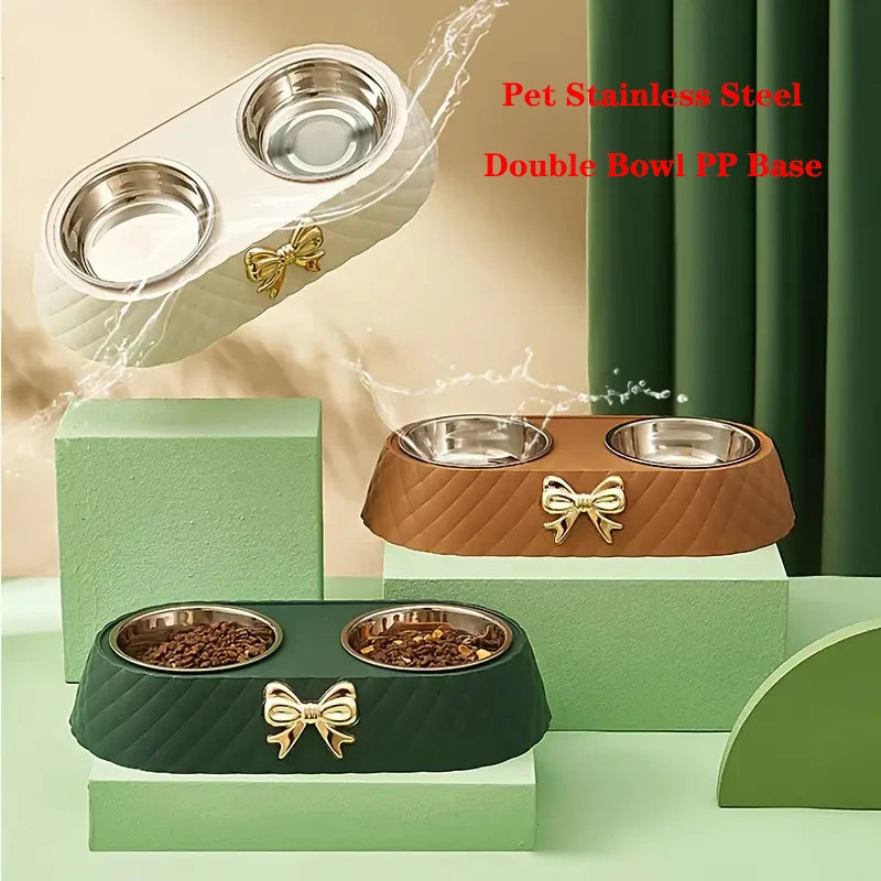 Bow-tie Double Pet Bowl  Food & Water Feeding Station