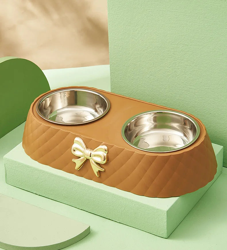Bow-tie Double Pet Bowl  Food & Water Feeding Station