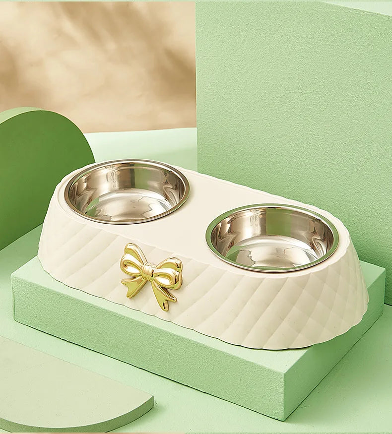 Bow-tie Double Pet Bowl  Food & Water Feeding Station