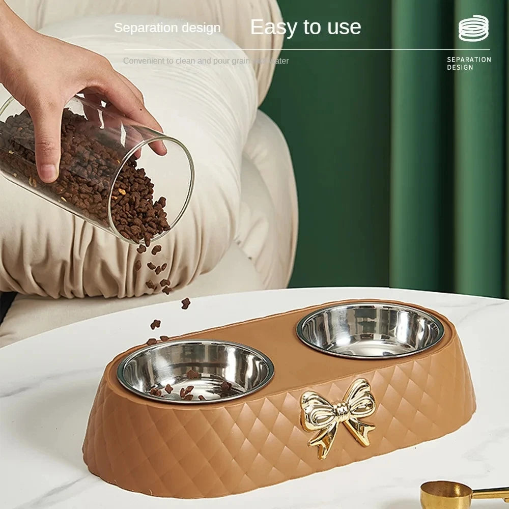 Bow-tie Double Pet Bowl  Food & Water Feeding Station