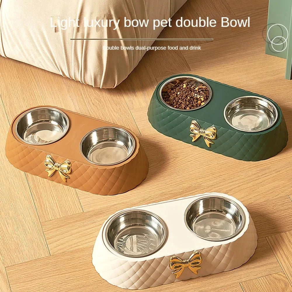 Bow-tie Double Pet Bowl  Food & Water Feeding Station