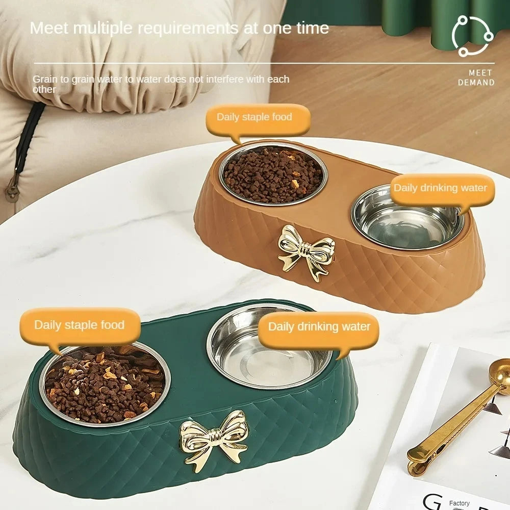 Bow-tie Double Pet Bowl  Food & Water Feeding Station