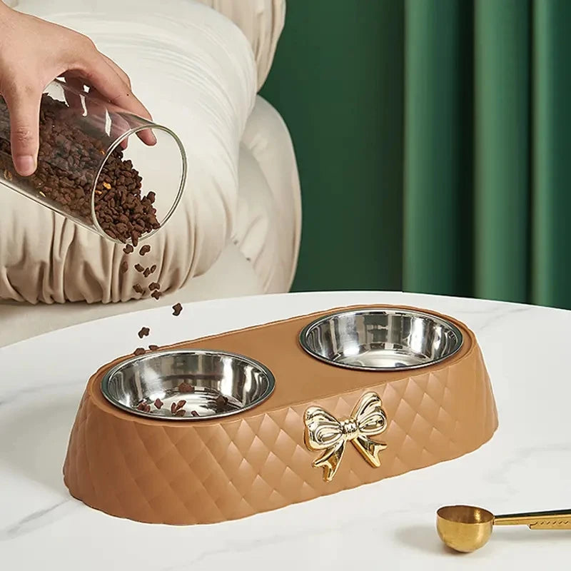 Bow-tie Double Pet Bowl  Food & Water Feeding Station