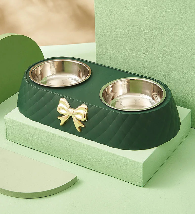 Bow-tie Double Pet Bowl  Food & Water Feeding Station